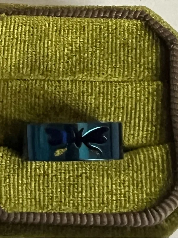 Butterfly Silhouette Stainless Steel Blue Polished Finish 6mm Band Size 6 - Image 2