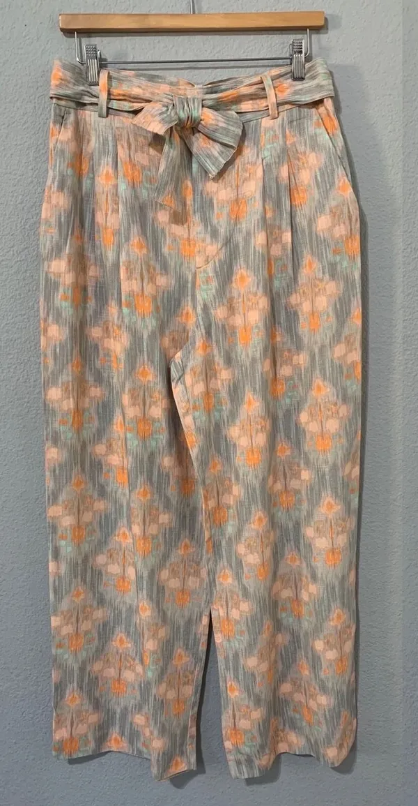 Zara‎ New Flowy High Waist Wide Leg Printed Pants with Self Belt Size L 8372/115 - Image 2