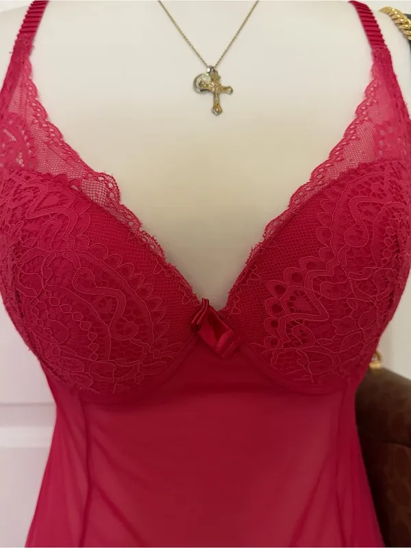 2000s style whimsical fairy core babydoll lingerie slip dress w floral lace - Image 3