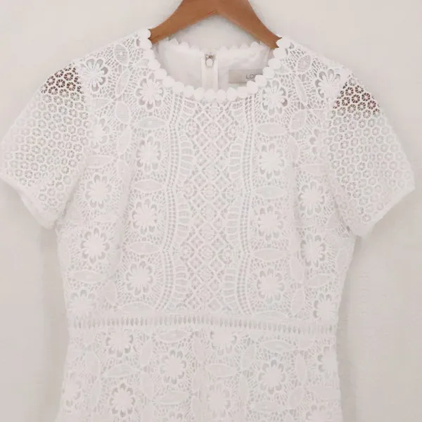 LOFT Floral Lace Mini Dress Womens Size 2P White Short‎ Sleeve Bridal Clean Girl - Image 10