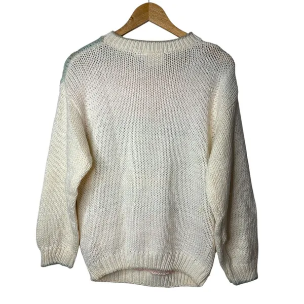 Exclusive Imports Sweater Medium Pastel Pink Blue Fair Isle Hand Knitted Vintage - Image 4