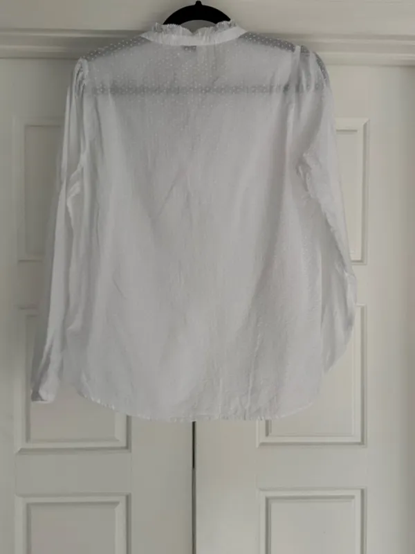 J. Crew White Clip Dot Ruffle Trim Popover Blouse - Small - Image 3