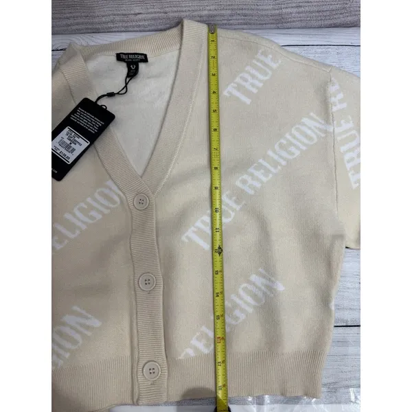 NEW! True Religion AOP Cropped Soft Cardigan Sweater Women's M - Image 10
