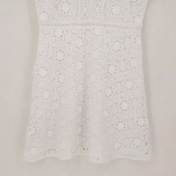 LOFT Floral Lace Mini Dress Womens Size 2P White Short‎ Sleeve Bridal Clean Girl - Image 9