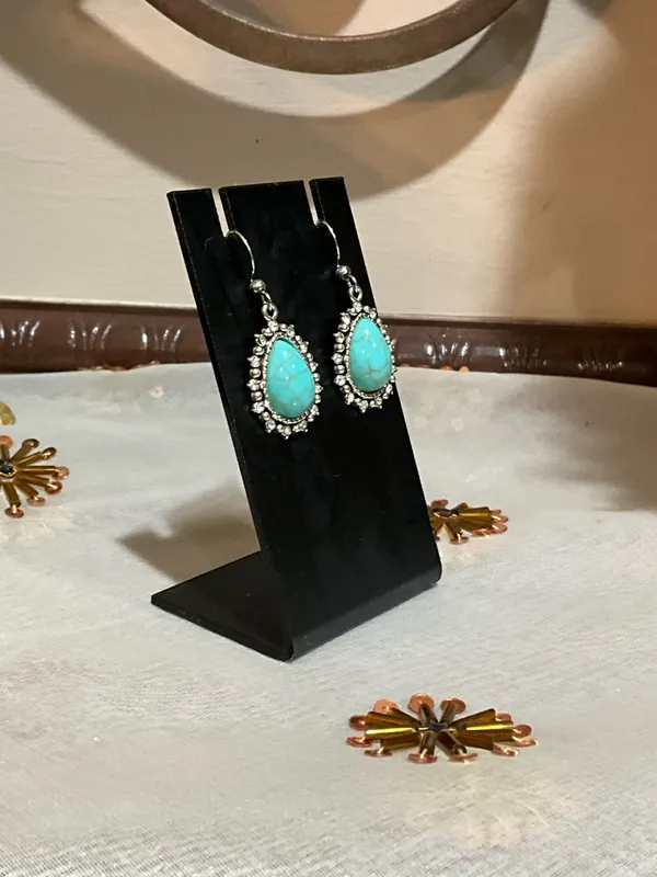 Turquoise stone dangle earrings with silver accents Blue - Image 4