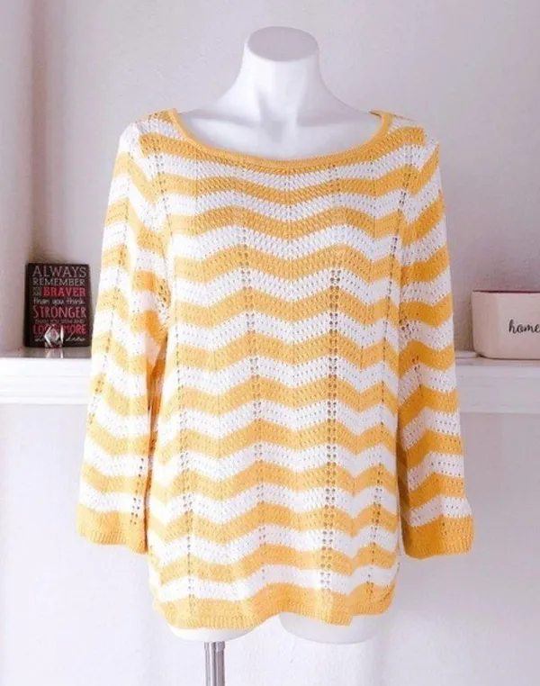 89th & Madison Sweater Perforated Knit Zig Zag Pattern Pullover Size XL - Image 4