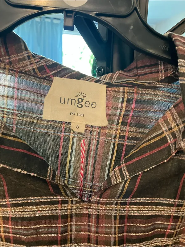 Umgee Brown and Pink Plaid Peplum Tunic - Image 3