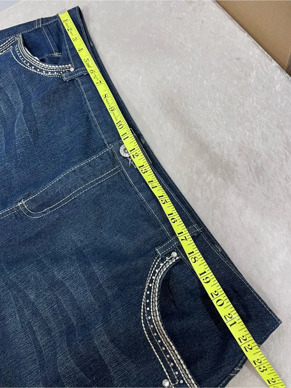 Vintage Cato Woman Blue Denim Jean western skirt studded rhinestone pockets 22w - Image 5