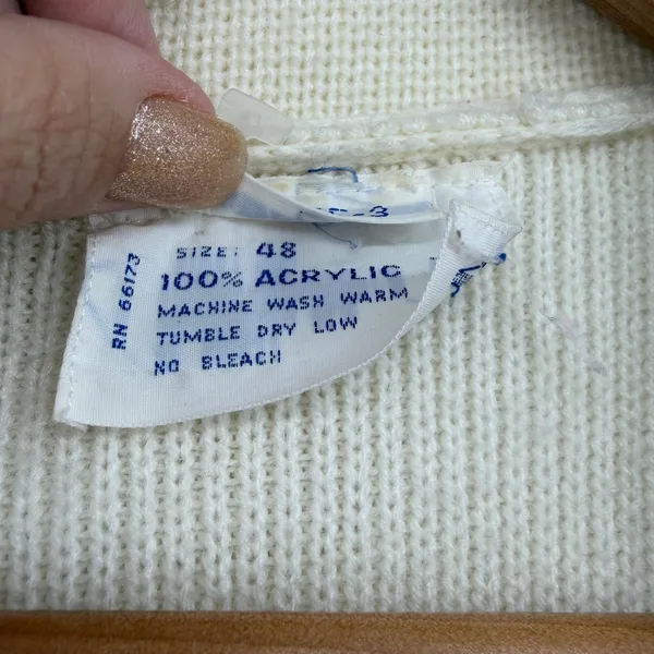 Vintage‎ Cream Knit Blazer Jacket 3 Button Pockets Collar Size Grandmacore Boxy - Image 5
