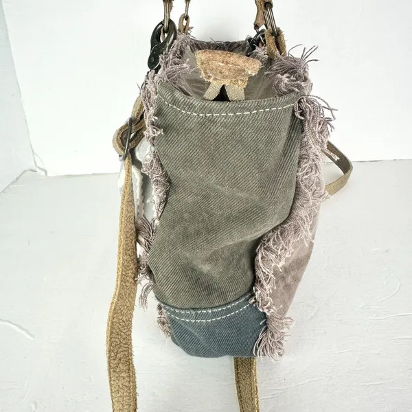Myra Bag Leather Canvas Fur Shoulder Crossbody Bag Western Boho Aztec Large - Image 4