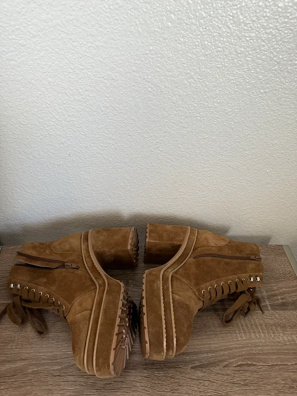 Steve Madden Ember Tan Suede Chunky Heeled Boots~8 - Image 3