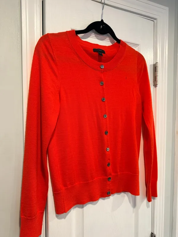 J. Crew Size S Orange Lightweight Merino Blend Gold Button Long Sleeve Cardigan - Image 4