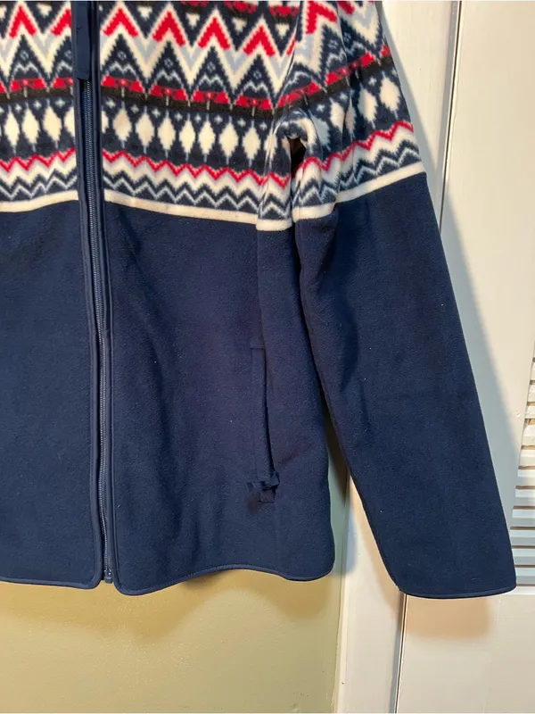 Talbots Women's Size Medium Fair Isle‎ Polar Fleece Jacket Navy Blue Full Zip - Image 6