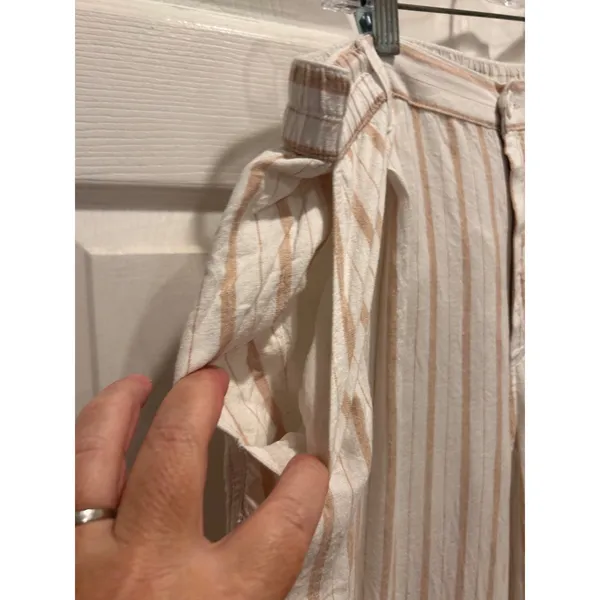 Aerie Day Off Pant XL Linen Blend Striped Wide Leg Tan Cream High Rise Coastal - Image 2