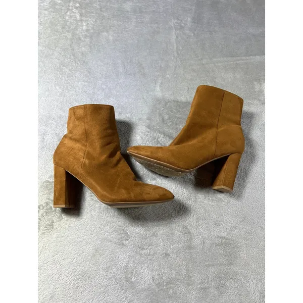 Tan Faux Suede Block Heel Ankle Boots Western Boho Indie Size 8 - Image 4