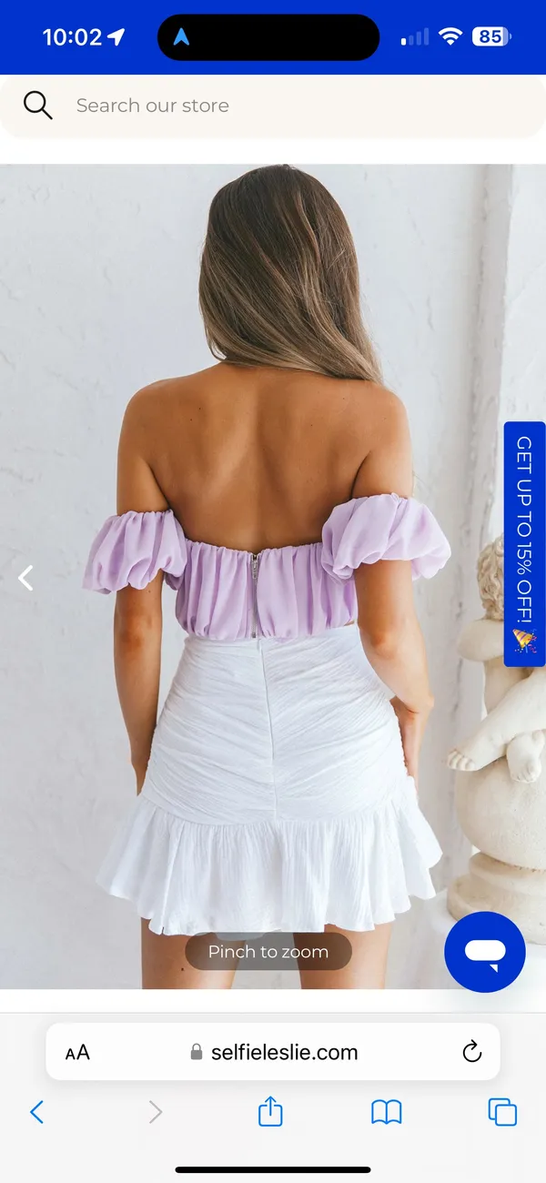 Selfie Leslie Bisous Sweetheart Neckline Ruched Off-Shoulder Crop Top Lilac - Image 3