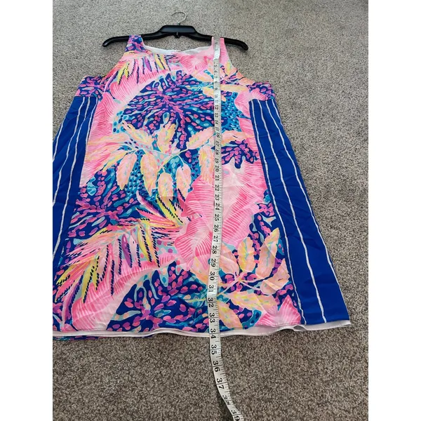 Lilly Pulitzer Women's Tank silk dress Sleeveless Blue‎ Pink Palm Print Size L - Image 5