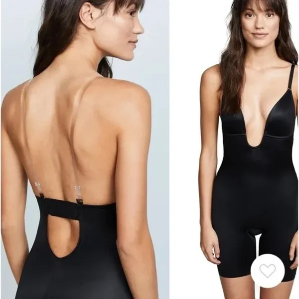 Skims Deep Plunge Shapewear Mid Thigh Bodysuit Black NWT NEW Small Onyx - Image 2