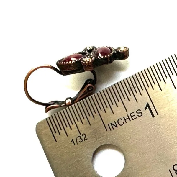 Copper tone and red earrings - Image 7