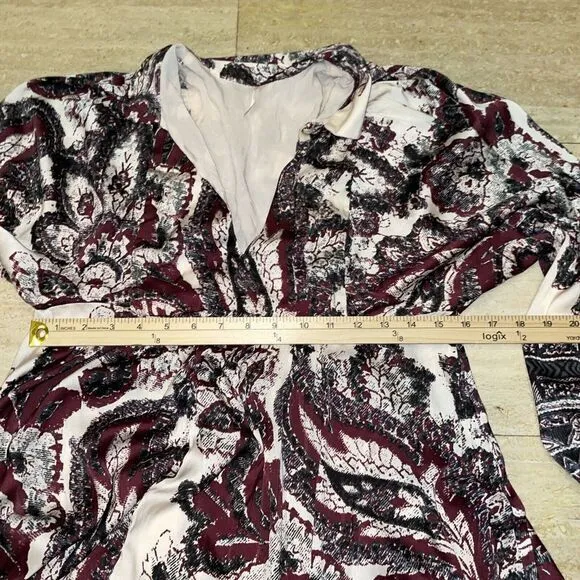 Free People Dress Womens XS Kimono Satin Babydoll Maroon Floral Boho Flowy‎ - Image 3