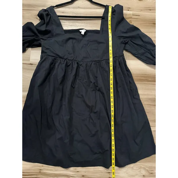 Terra & Sky Black Puff Sleeve Empire Waist Dress OX 14W Square Neck Smocked Back - Image 6
