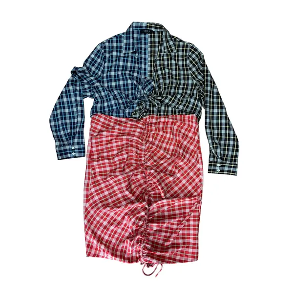 AKIRA Shirt Dress Multicolor Plaid Ruched Colorblock Casual Western Cowgirl 3X - Image 2