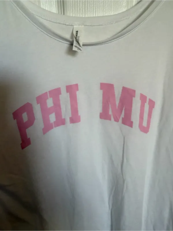 Bella Canvas Flowy Collection White Tee with Pink PHI MU Lettering L - Image 2