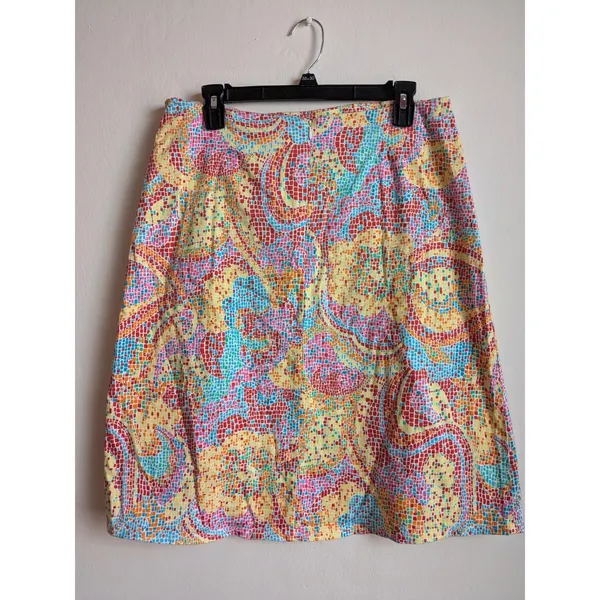 Lily Skirt Womens Pencil Vintage USA Stretch Pink Multi Midi Sz Large EUC - Image 3
