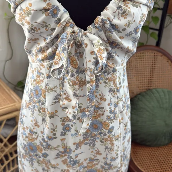 Abercrombie & Fitch White Floral Slit Leg Garden Cottage Boho Midi Slip Dress - Image 4