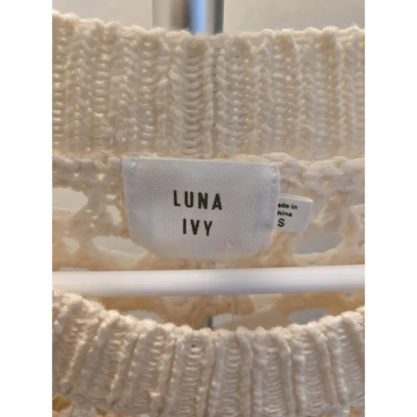 Luna Ivy Granny Square Crochet Sweater Cream Colorful Open Knit Women Size S NWT - Image 2