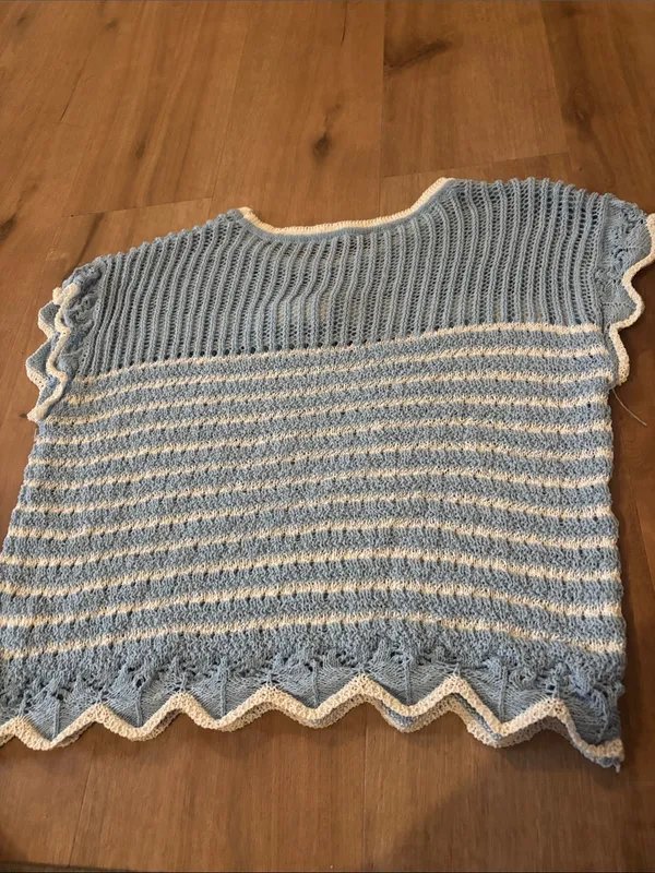 Blue & White Striped Crochet Knit Top - Image 2
