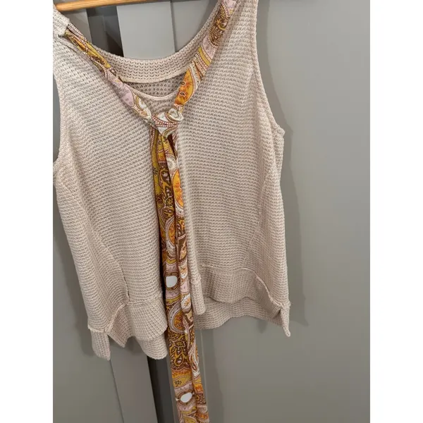 Blu Pepper Womens Cream Knit Tank Top Paisley Scarf Tie Detail Boho Sleeveless S - Image 3