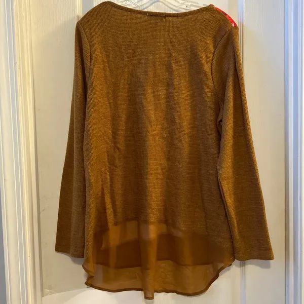 One World XL Brown Embellished Floral Print Long Sleeve Scoop Neck Tunic Top‎ - Image 2