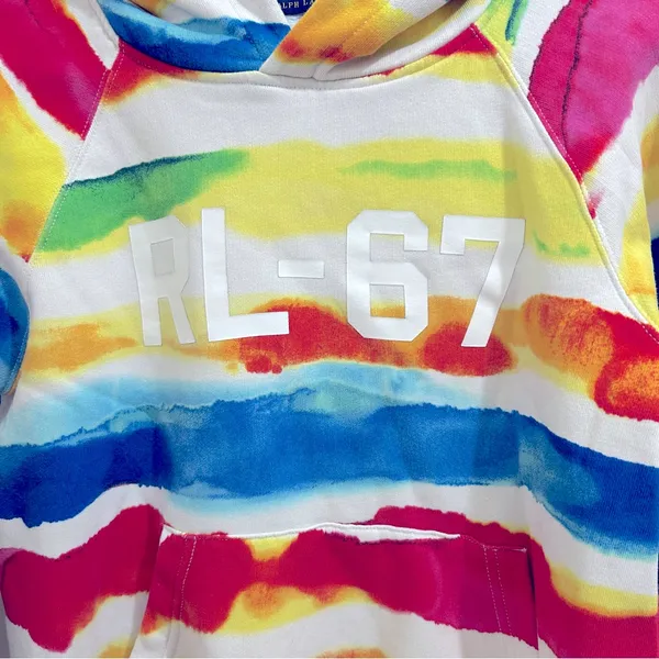 Ralph Lauren Watercolor Striped Rainbow Tie Dye Hoodie Size Large *no string - Image 5
