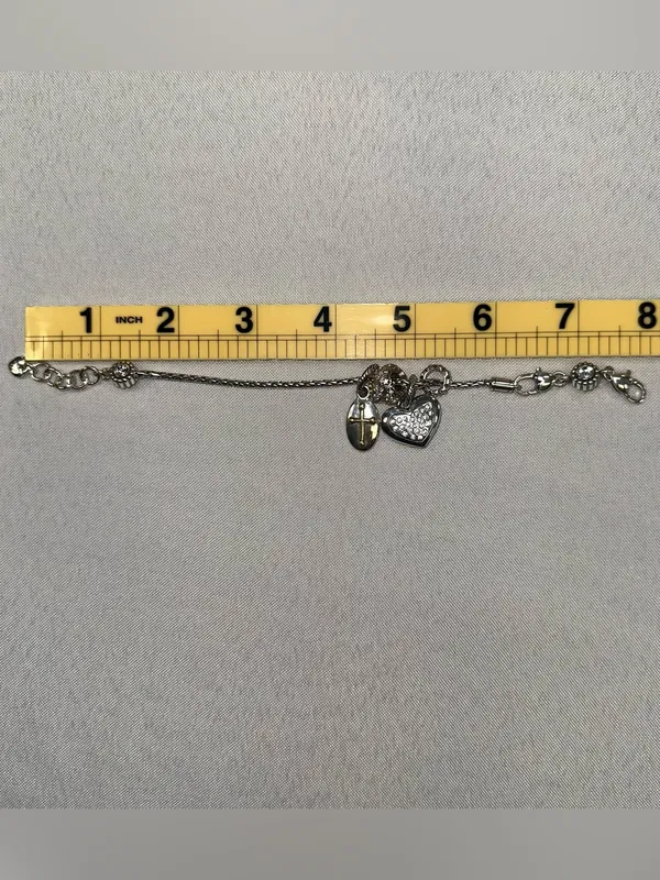 Brighton Vintage Two Tone Faith & Love Charm Bracelet | Pave Heart & Cross - Image 6