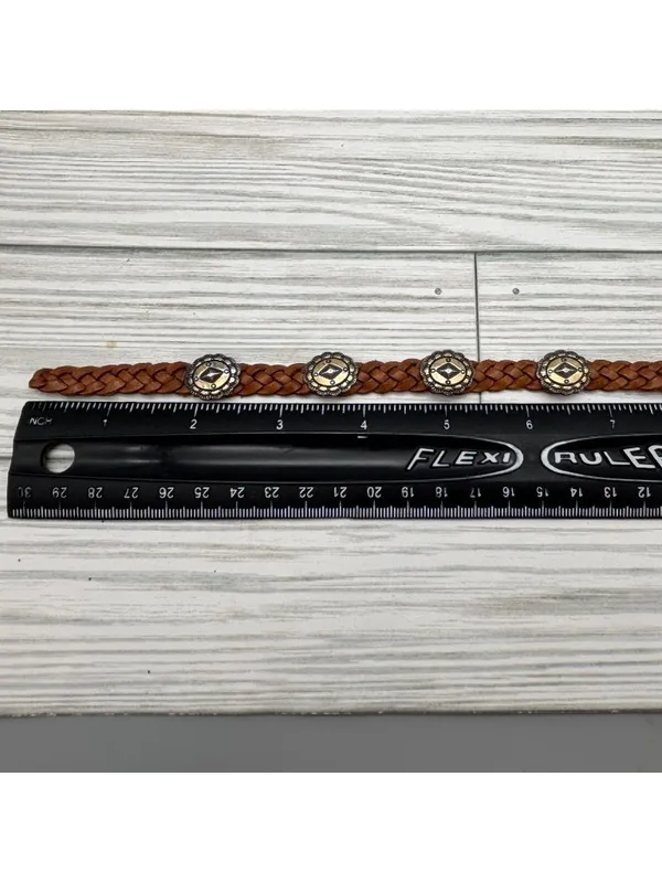 Vintage Brighton Southwestern Western Concho Braided Brown Leather Bracelet 9" - Image 9