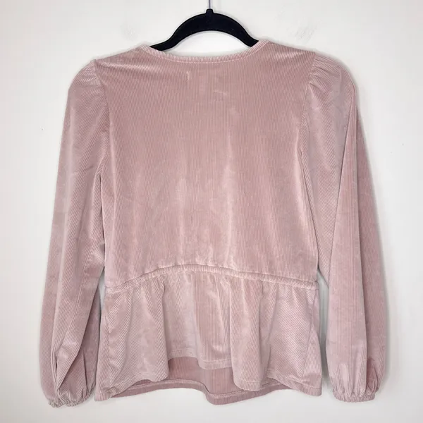 Madwell‎ Ribbed Velvet Surplice Peplum XS Top Mauve Dusty Rose Long Sleeves Soft - Image 6