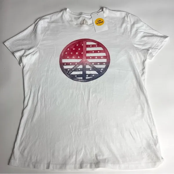 Life is Good Women's Peace and Love Logo Short Sleeve White Graphic Tee Sz M - Image 2