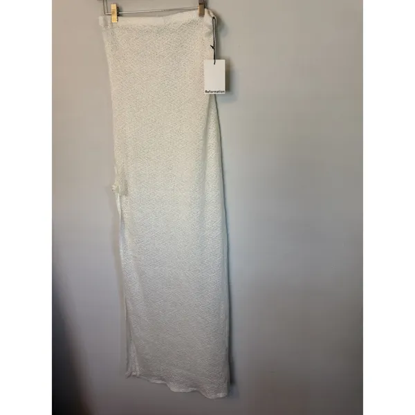 Reformation Jasmine Knit Maxi in White Ivory Sheer Side Slit Coverup Dress 8 NWT - Image 7