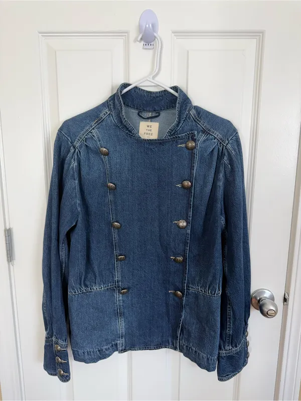 Free People Imogene Denim Officer Jacket in Ensign Wash L - Image 2