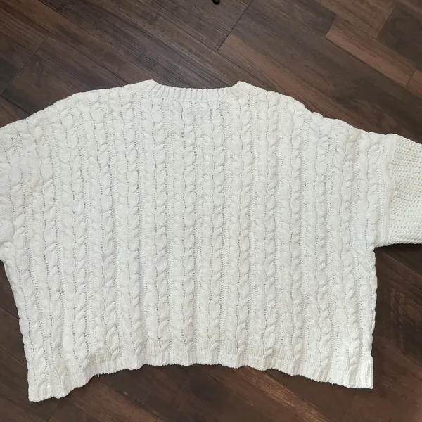 POL Cable Knit Oversized Sweater White Crew Neck Cropped JST371B PLUS Size 1X/2X - Image 3
