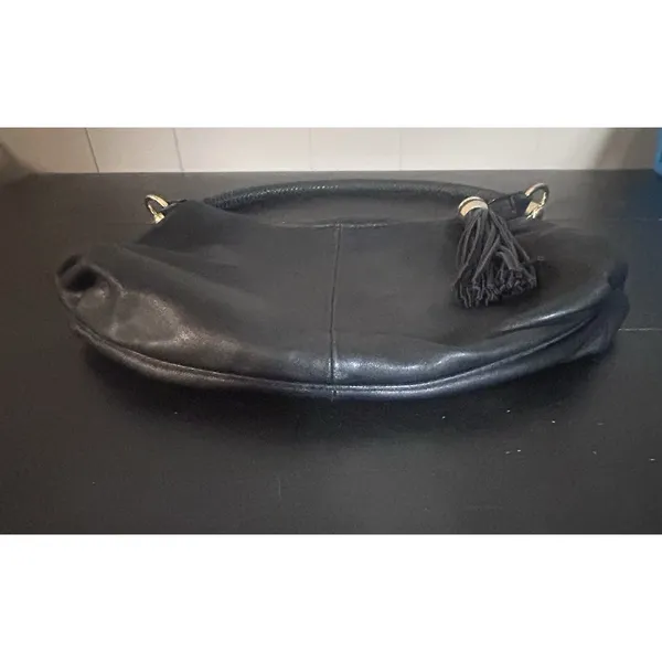 Vintage Great American Leatherworks Black Leather Shoulder Bag Purse Tassel - Image 4