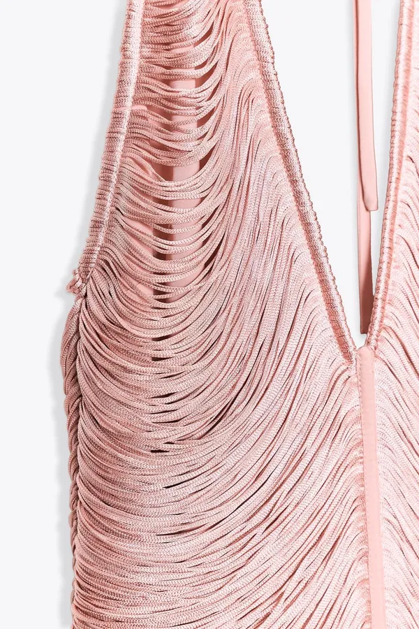 Zara Sleeveless Pink Halter Fringe Bodycon Mini Evening Dress - Image 14