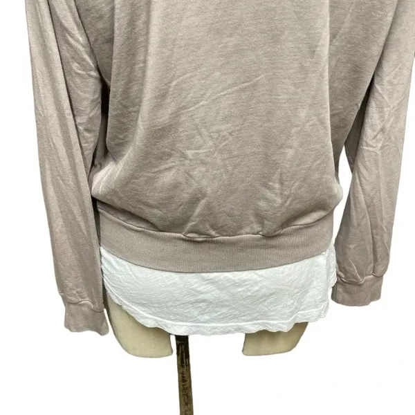 Monrow Distressed Double Layer Sweatshirt Fawn White Size‎ Medium Tan - Image 7
