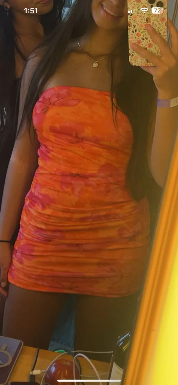 Hot Pink & Orange Mini Dress - Image 3