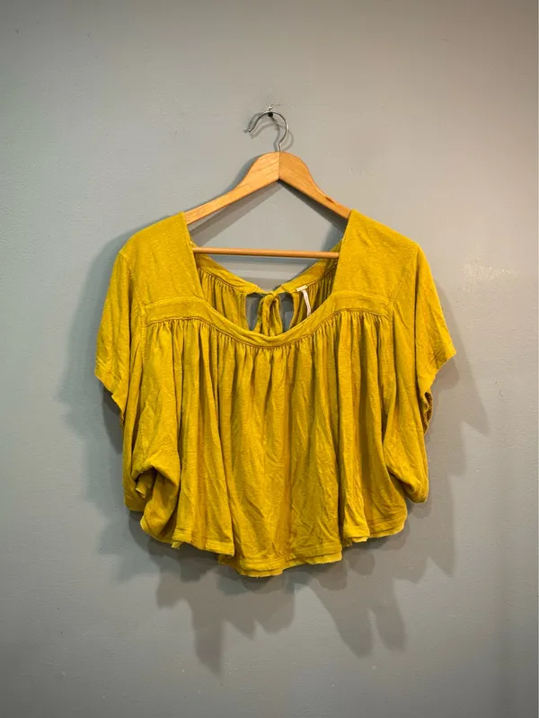 Gold Free People Wide Fit Linen Blend Blouse Size M EUC - Image 3