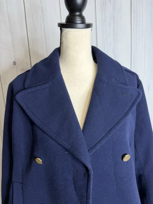 Crown & Ivy Double Breasted Navy Blue Pea Coat Pockets Women’s Sz M - Image 2