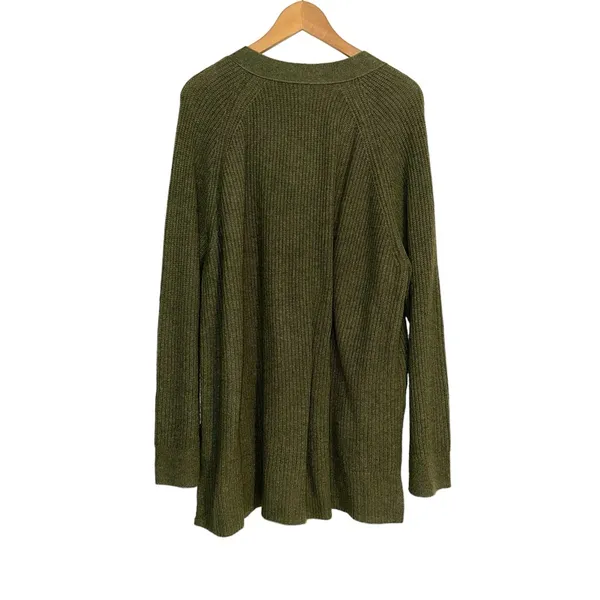 NWOT Madewell Lyle Merino Wool Blend Ribbed Henley V-Neck Green Knit Sweater XXL - Image 2