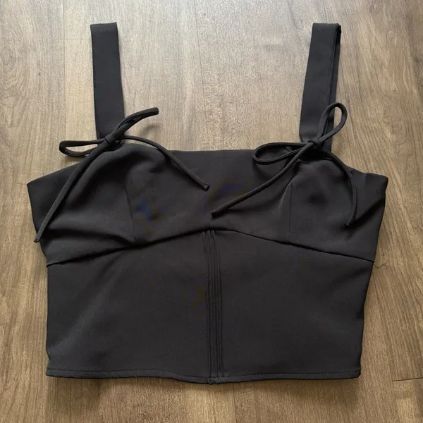 New With Tag ZARA Black Crop Top With Bow detailing - Image 4