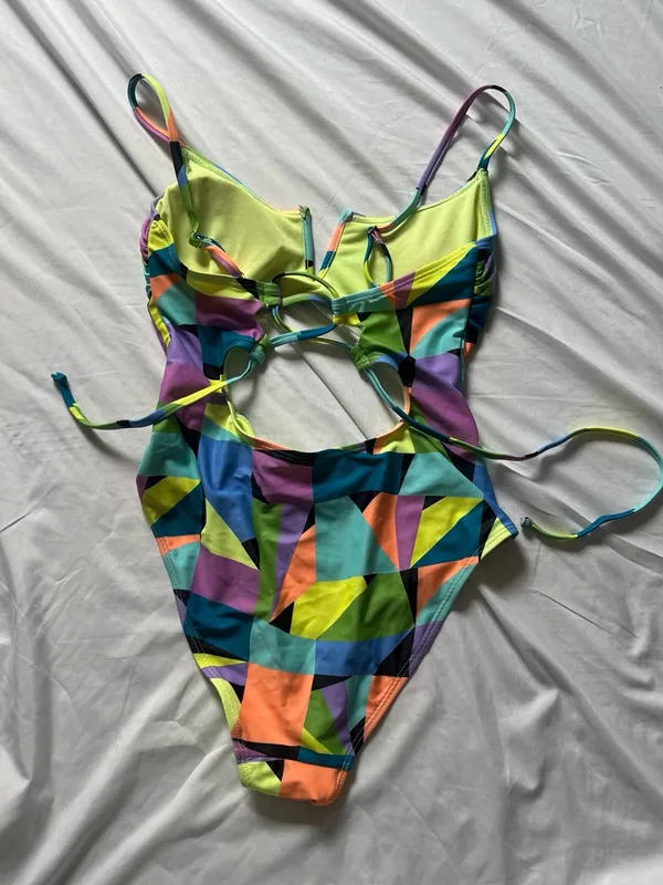 Multicolor Geometric Cutout One-Piece Swimsuit - Image 2